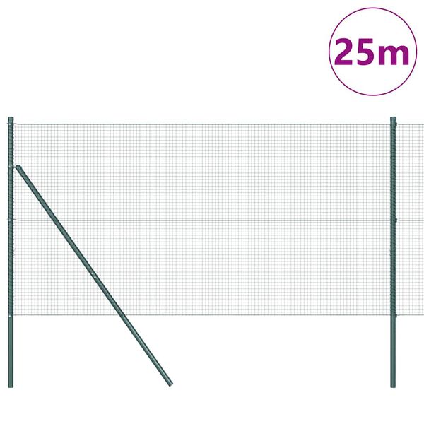 vidaXL Cl&ocirc;ture avec poteaux Vert 1.2 x 25 m Acier