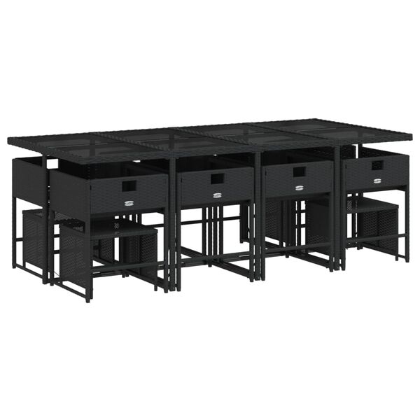 vidaXL Ensemble &agrave; manger de jardin 13 pcs coussins noir r&eacute;sine tress&eacute;e
