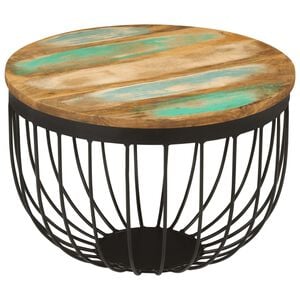 vidaXL Table basse &Oslash;50x35 cm bois de r&eacute;cup&eacute;ration massif et acier