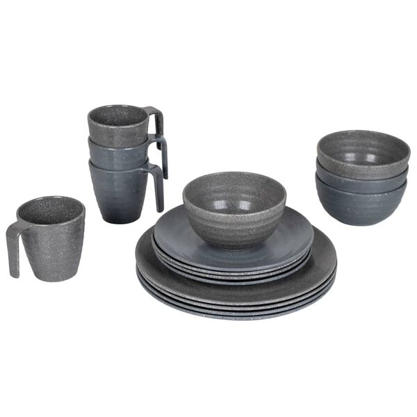 Bo-Camp Vaisselle 16 pcs Stone m&eacute;lamine gris