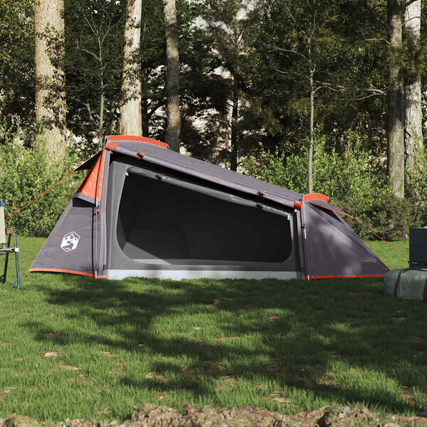 vidaXL Tente de camping tunnel 2 personnes gris et orange imperm&eacute;able