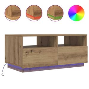 vidaXL Table basse avec lumi&egrave;res LED ch&ecirc;ne artisanal 90x49x40 cm
