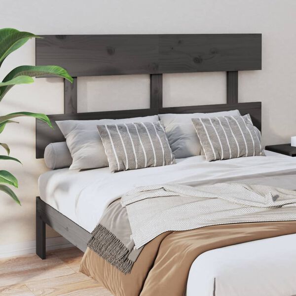 vidaXL T&ecirc;te de lit Gris 124x3x81 cm Bois massif de pin
