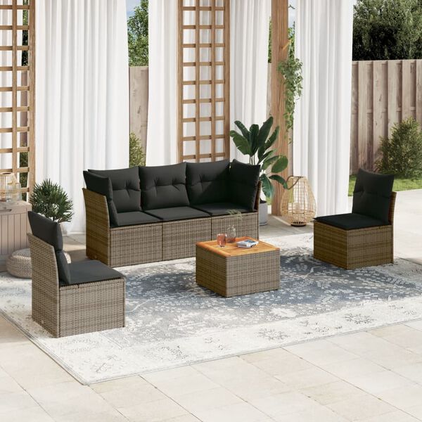 vidaXL Salon de jardin 6 pcs avec coussins gris r&eacute;sine tress&eacute;e