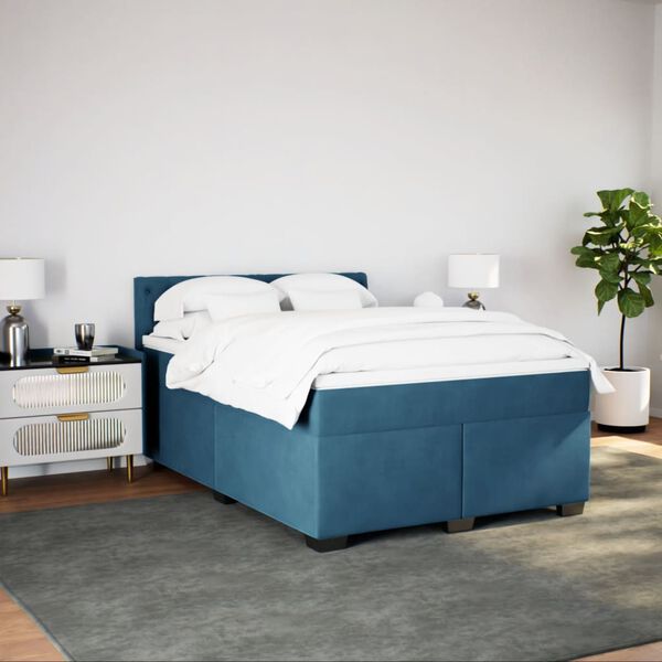 vidaXL Sommier &agrave; lattes de lit et matelas bleu 160x200 cm velours