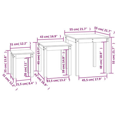 vidaXL Tables gigognes 3 pcs Marron miel Bois de pin massif