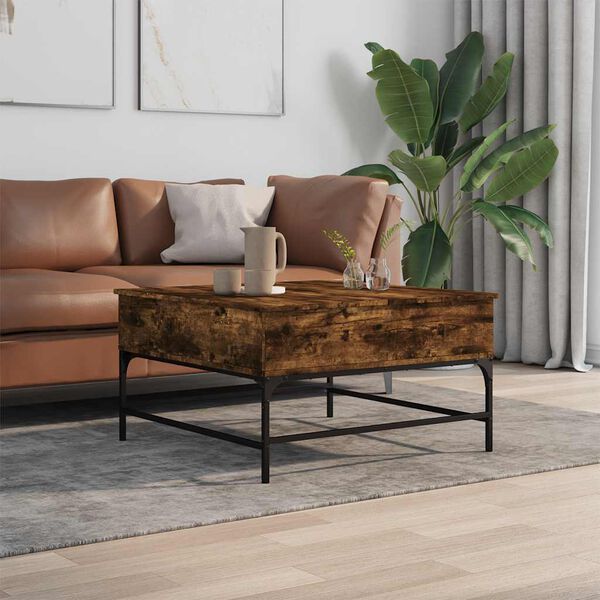 vidaXL Table basse ch&ecirc;ne fum&eacute; 80x80x45 cm bois d'ing&eacute;nierie et m&eacute;tal