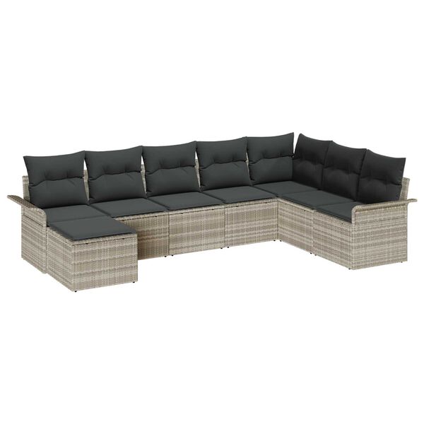 vidaXL Ensemble de canap&eacute; de jardin 8 pcs Gris clair Poly rotin