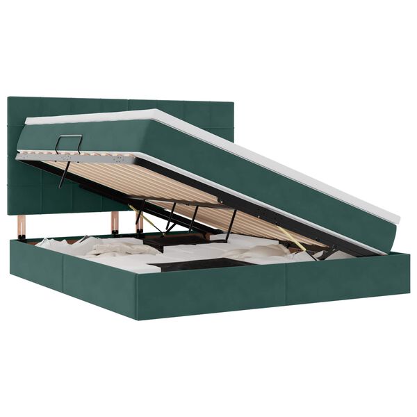 vidaXL Lit avec rangement et LED Vert fonc&eacute; 160 x 200 cm Velours