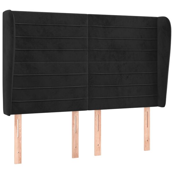 vidaXL T&ecirc;te de lit avec oreilles Noir 147x23x118/128 cm Velours