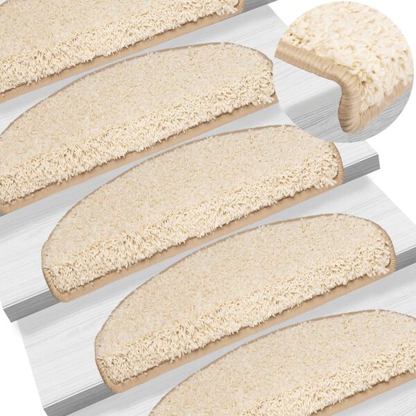 vidaXL Tapis d'escalier 15 pièces 65 x 21 x 4 cm Crème Demi-rond Grand