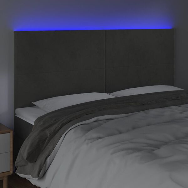 vidaXL T&ecirc;te de lit &agrave; LED Gris fonc&eacute; 180x5x118/128 cm Velours