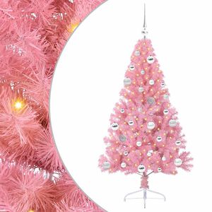 vidaXL Sapin de No&euml;l artificiel pr&eacute;-&eacute;clair&eacute; Rose 150 cm PVC