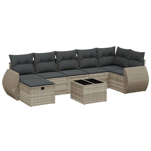 vidaXL Salon de jardin avec coussins 7 pcs gris clair r&eacute;sine tress&eacute;e