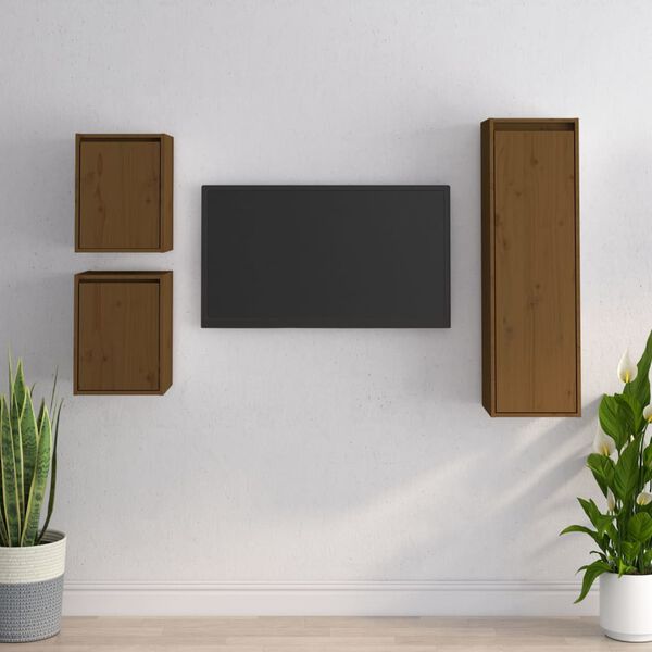 vidaXL Meubles TV 3 pcs Marron miel Bois massif de pin