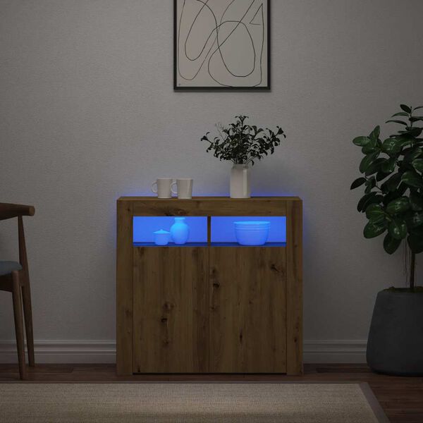 vidaXL Buffet avec lumi&egrave;res LED ch&ecirc;ne artisanal bois d'ing&eacute;nierie