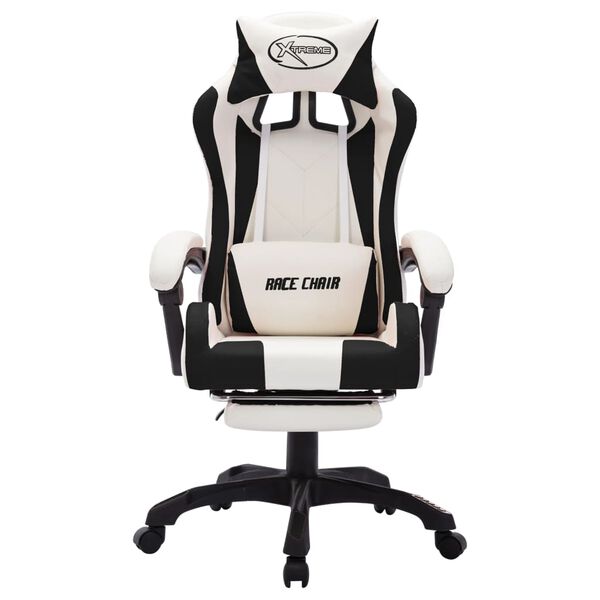 vidaXL Fauteuil de jeux vid&eacute;o avec LED RVB Noir et blanc Similicuir