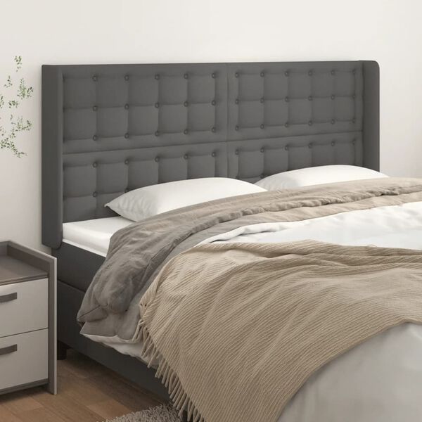 vidaXL T&ecirc;te de lit avec oreilles Gris 203x16x118/128 cm Similicuir