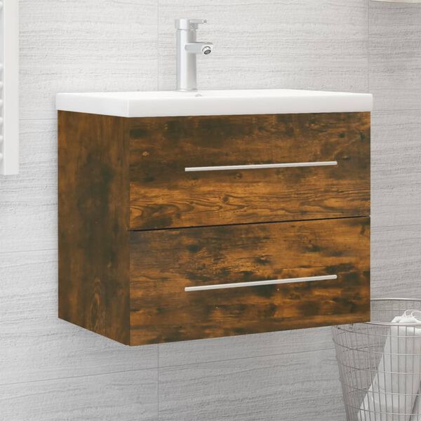 vidaXL Meuble lavabo avec bassin int&eacute;gr&eacute; Ch&ecirc;ne fum&eacute; Bois d'ing&eacute;nierie