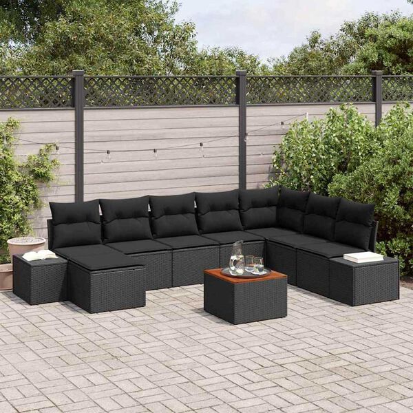 vidaXL Ensemble de canap&eacute; de jardin 9 pcs Noir
