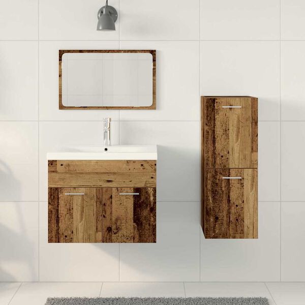 vidaXL Ensemble de mobilier de salle de bain avec porte 4 pcs Marron