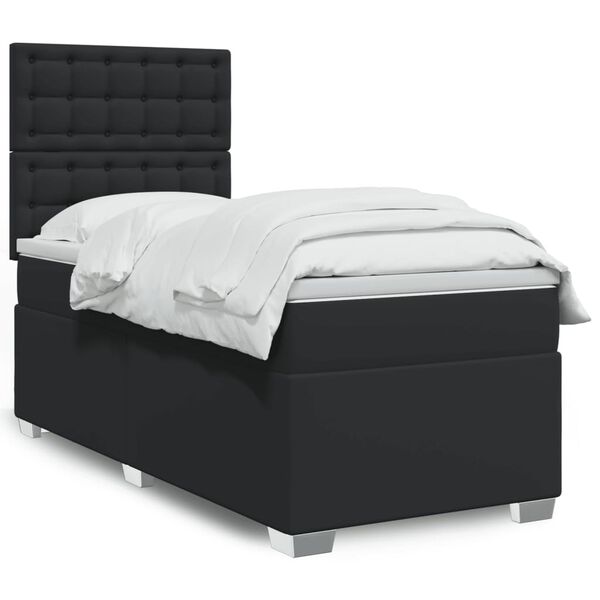 vidaXL Sommier &agrave; lattes de lit avec matelas Noir 90x200 cm Similicuir