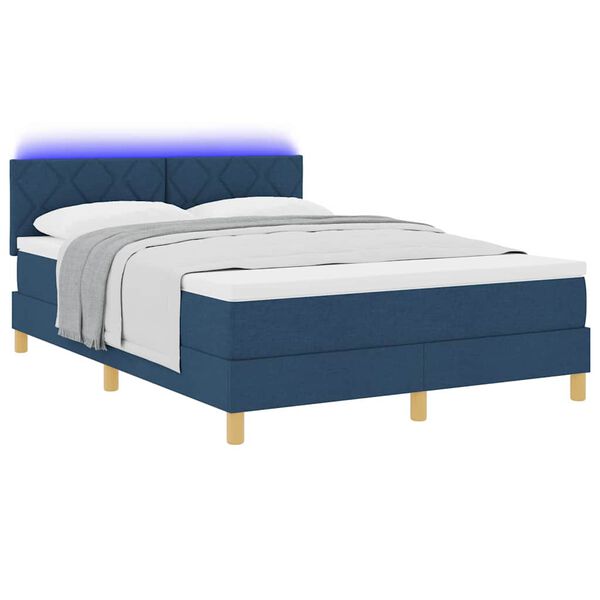 vidaXL Lit &agrave; ressort LED avec matelas avec LED Bleu 160 x 200 cm tissu