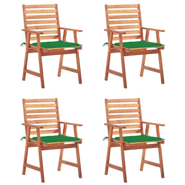 vidaXL Chaises &agrave; manger d'ext&eacute;rieur lot de 4 et coussins Acacia massif
