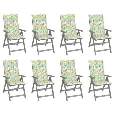 vidaXL Chaises inclinables de jardin avec coussins 8 pcs Gris Acacia