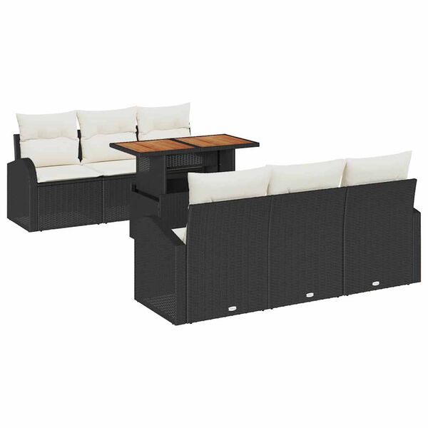 vidaXL Ensemble de canap&eacute; de jardin avec coussin 7 pcs Noir et cr&egrave;me