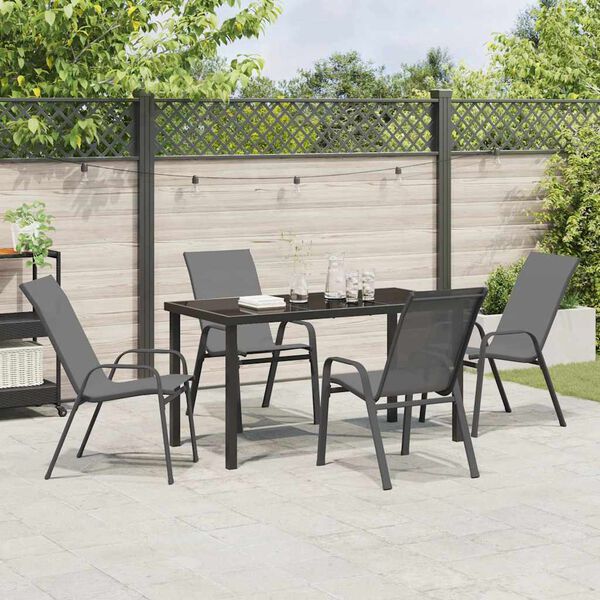 vidaXL Ensemble de salle &agrave; manger pour jardin 5 pcs Gris et Noir