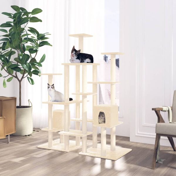 vidaXL Arbre &agrave; chat avec griffoirs en sisal Cr&egrave;me 145 cm