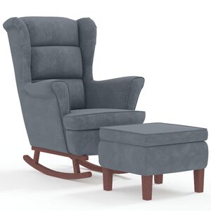 vidaXL Fauteuil &agrave; bascule &agrave; oreilles en velours gris fonc&eacute; bois massif