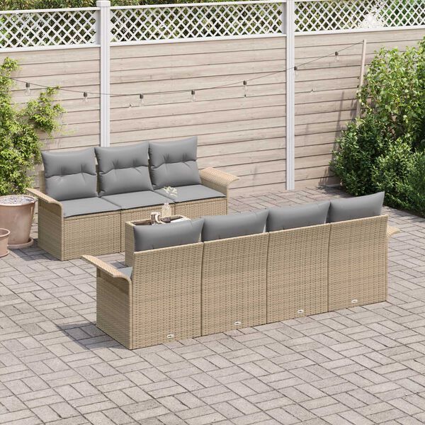 vidaXL Ensemble de canap&eacute; de jardin 8 pcs Beige et gris polyrotin