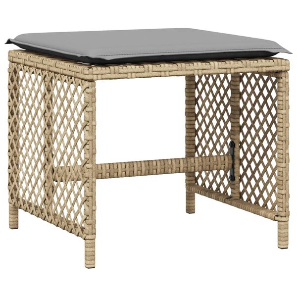 vidaXL Tabourets jardin et coussins lot de 4 m&eacute;lange beige 41x41x36 cm