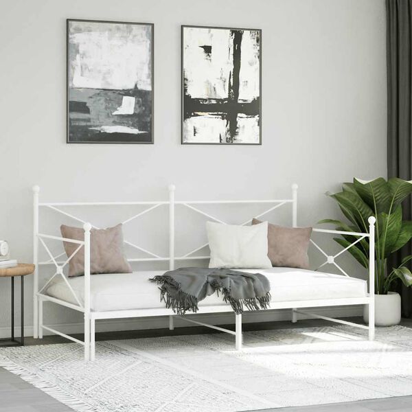 vidaXL Lit de jour avec lit gigogne sans matelas blanc 100x190cm acier