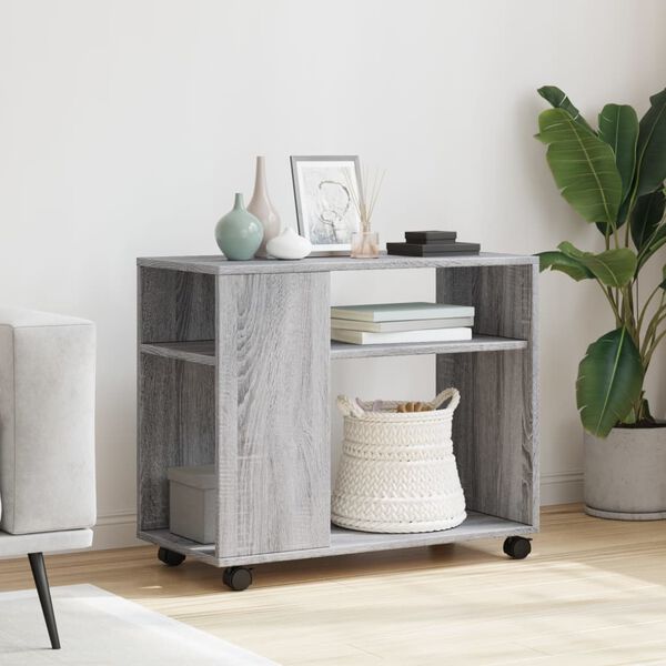 vidaXL Table d'appoint avec roues sonoma gris bois d'ing&eacute;nierie