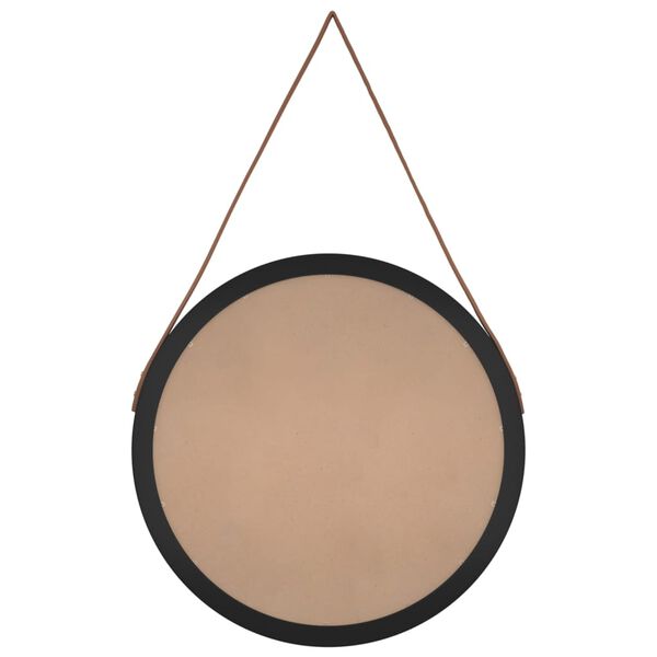 vidaXL Miroir mural avec sangle Noir &Oslash; 55 cm