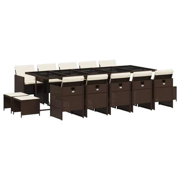 vidaXL Ensemble &agrave; manger de jardin avec coussins 15 pcs marron rotin
