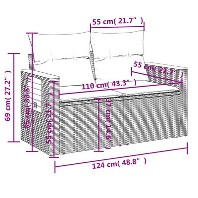 vidaXL Salon de jardin avec coussins 10 pcs beige résine tressée