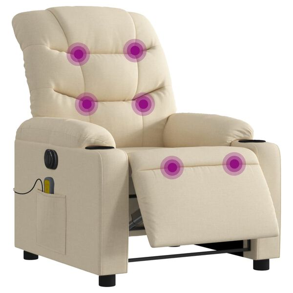 vidaXL Fauteuil inclinable de massage &eacute;lectrique cr&egrave;me tissu