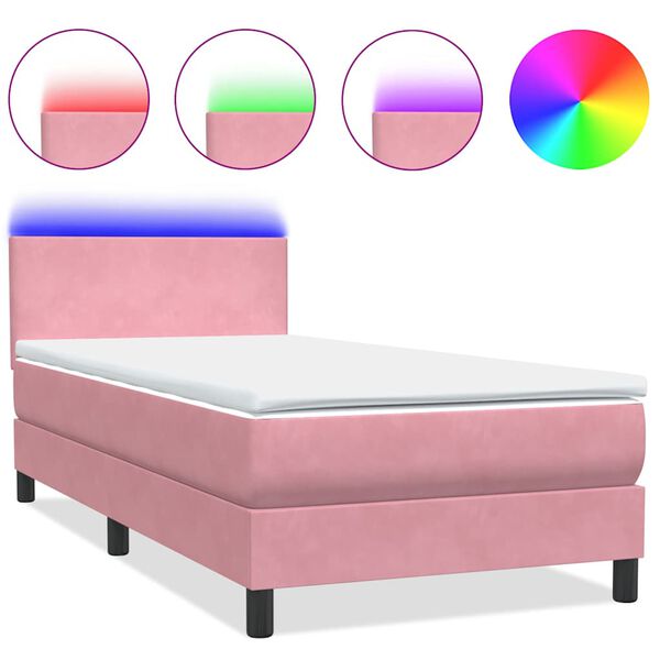 vidaXL Sommier &agrave; lattes de lit avec matelas et LED rose 90x220 cm velours
