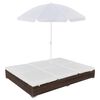 vidaXL Chaise longue d'ext&eacute;rieur avec parasol R&eacute;sine tress&eacute;e Marron