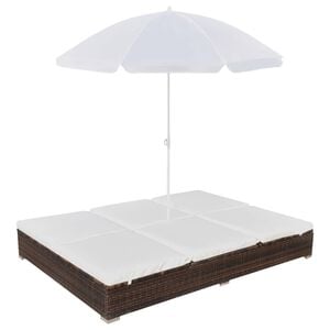 vidaXL Chaise longue d'ext&eacute;rieur avec parasol R&eacute;sine tress&eacute;e Marron