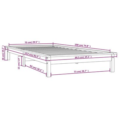 vidaXL Cadre de lit Marron miel 75x190 cm Bois pin massif Petit simple