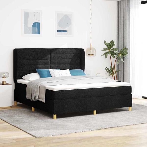vidaXL Lit &agrave; ressorts avec matelas Noir 200 x 180 cm tissu