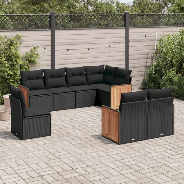 vidaXL Salon de jardin 8 pcs avec coussins noir r&eacute;sine tress&eacute;e
