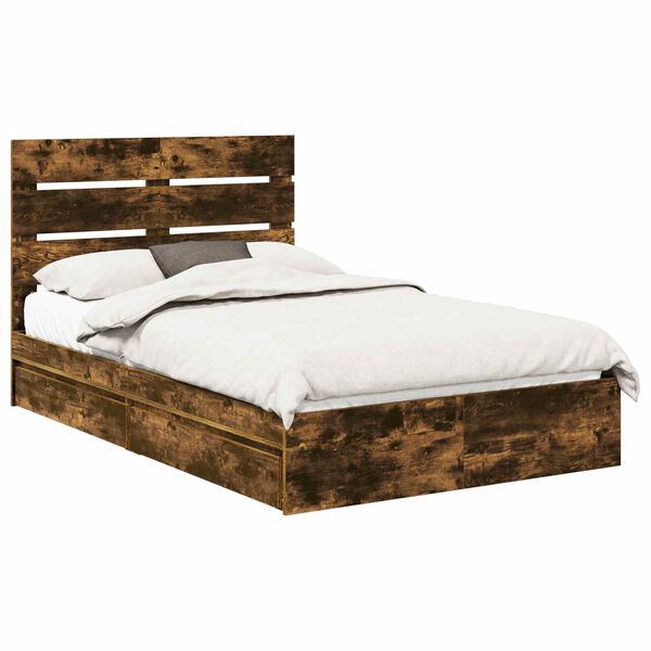 vidaXL Lit de Rangement Ch&ecirc;ne fum&eacute; 120 x 200 cm Bois d'ing&eacute;nierie
