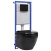 vidaXL Toilette suspendue et sans bord avec r&eacute;servoir noir c&eacute;ramique