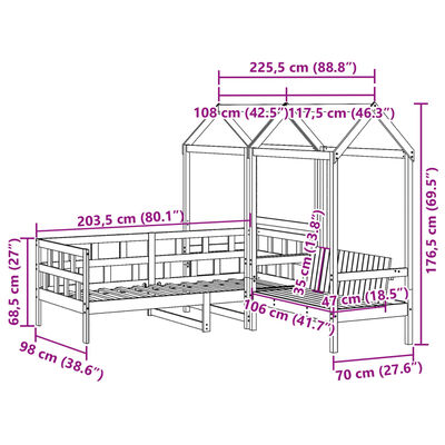 vidaXL Ensemble de lit de jour avec toit sans matelas 90x200 cm